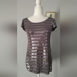 Top Blouse Sequin Twenty-one Small Color Gray Short Sleeves Good Condition